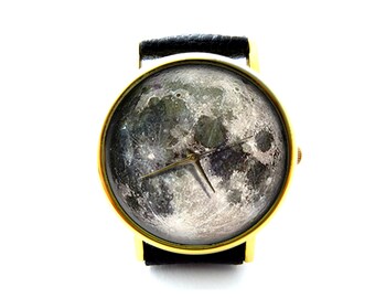 Maan horloge, volle maan lederen horloge, maan, Unisex horloge, dameshorloge, mens Watch, maan sieraden