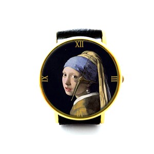 Girl with the Pearl Earring Leather Watch, Johannes Vermeer Watch, Art Unisex Watch, Johannes Vermeer Jewelry