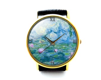 WaterLelie lederen horloge, Water Lily Dames Horloge, Unisex Horloge, Water Lily Sieraden