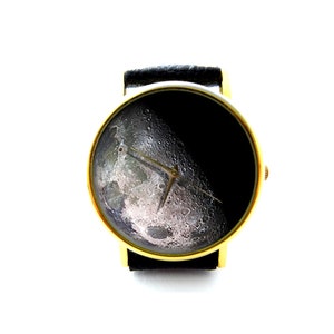 Moon Leather Watch, Space Watch, Moon, Unisex Watch, Ladies Watch, Mens Watch, Moon Jewelry, Pattern 2 image 1