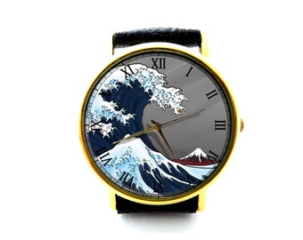 The Great Wave off Kanagawa Leather Watch, Art Watch, Unisex Watch, Ladies Watch, Mens Watch