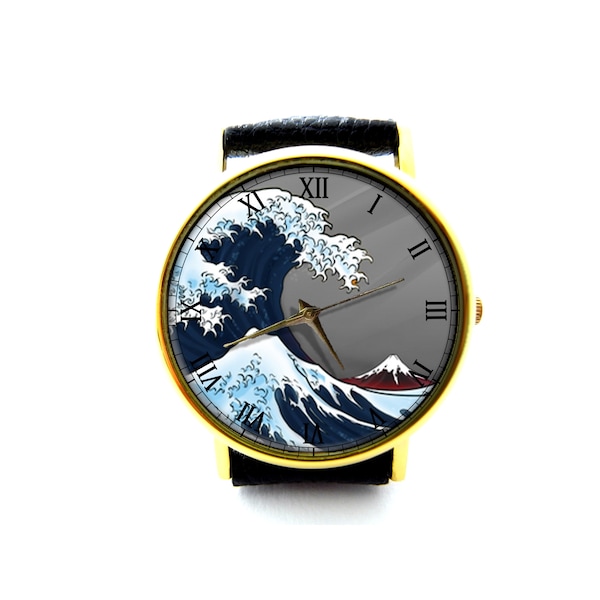 The Great Wave off Kanagawa Leather Watch, Art Watch, Unisex Watch, Ladies Watch, Mens Watch