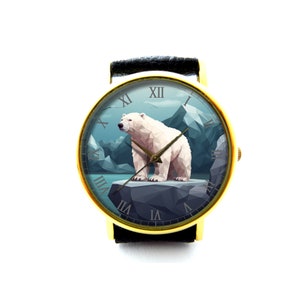 Vintage Polar Bear Leather Watch, Polar Bear Watch, Unisex Watch, Cute Polar Bear Jewelry