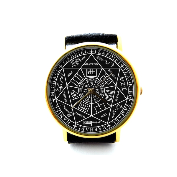 Seven Archangels Seal Sigil Occult Leather Watch, Seal Sigil Watch, Unisex Watch, Alchemy Symbol Watch, Magic Symbol Jewelry