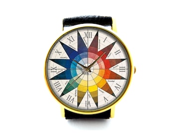 Vintage Star Color Wheel Leather Watch, Color Wheel, Color Wheel Accessory, Ladies Watch, Unisex Watch, Color Wheel Jewelry, Pattern 4