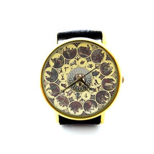 Prague Astronomical Clock Leather Watch, Astronomy Ladies Watch, Unisex Watch, Astronomy Jewellery