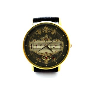 Music Notes Leather Watch, Music Leather Watch, Ladies Watch, Mens Watch, Music Jewelry, Music Accessory