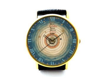 Antico Orologio in pelle illustrazione del sistema solare, orologio da donna del sistema solare, orologio Unisex, gioielli del sistema solare