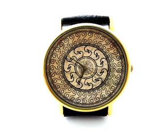 Mandala Leather Watch, Henna, Mehndi, Unisex Watch, Ladies Watch, Mens Watch, Mandala Jewelry, Mandala Accessory, Pattern 2