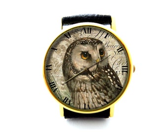 Vintage Owl Leather Watch, Antique Owl Ladies Watch, Owl Unisex Watch, Vintage Owl Watch, Owl Jewelry
