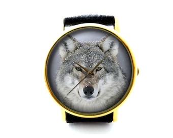 Wolf Leather Watch, Wolf Wrist Watch, Unisex Watch, Ladies Watch, Mens Watch, Personalized Watch, Wolf Jewelry