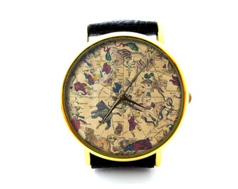 Astrology Constellation Leather Watch, Space Watch, Universe Watch, Unisex Watch, Ladies Watch, Mens Watch, Galaxy Jewelry