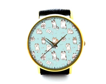 Cute Pet Cat Leather Watch, Kitten Watch, Ladies Watch, Mens Watch, Unisex Watch, Pet Cat Jewelry