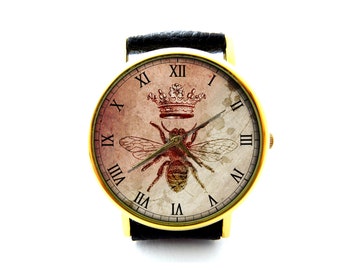 Bee Leather Watch, Wisdom Circles Leather Watch, Bee, Art Leather Watch, Unisex Watch, Ladies Watch, Mens Watch, Bee Jewelry