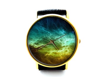 Drustan Nebula Leather Watch, Space Watch, Universe Watch, Unisex Watch, Ladies Watch, Mens Watch, Galaxy Jewelry
