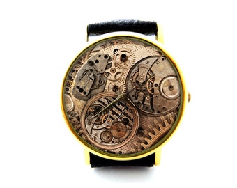 Steampunk Gear Lederen Horloge, Steampunk Horloge, Unisex Horloge, Steampunk Sieraden