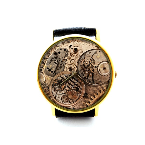 Steampunk Gear Lederen Horloge, Steampunk Horloge, Unisex Horloge, Steampunk Sieraden