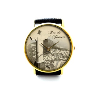 Orologio in pelle Rio de Janeiro, Orologio Cristo Redentor in pelle, Orologio in pelle della città, accessorio Rio de Janeiro, gioielli Rio de Janeiro