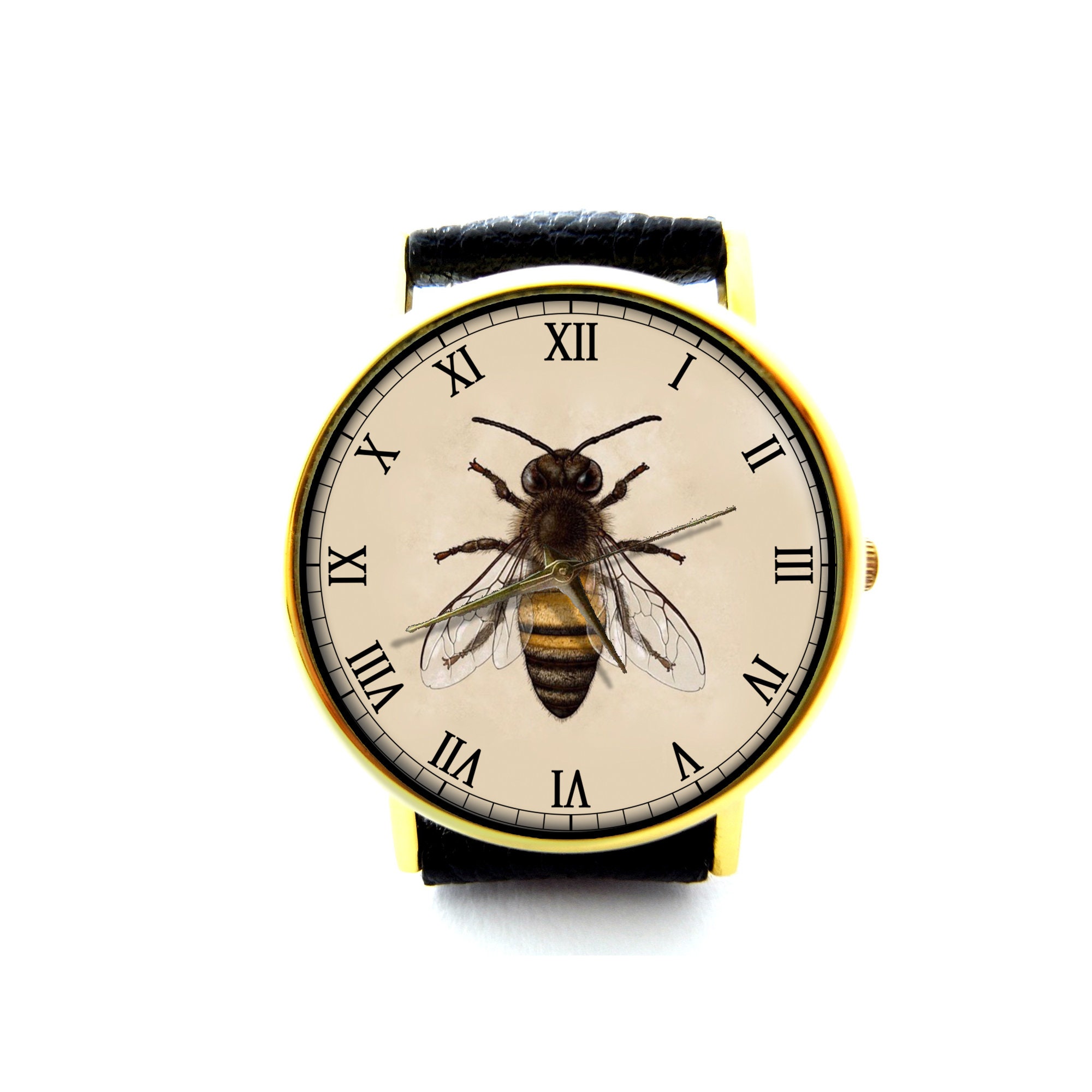 Vintage Honey Bee Leather Watch, Insect Watch, Unisex Watch  display picture 1