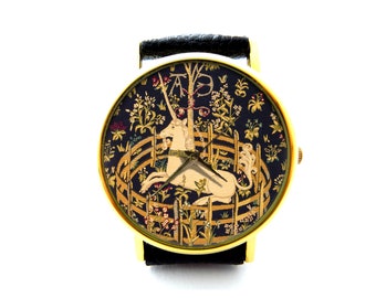 Unicorn in Captivity Leather Watch, Unicorn in Captivity Ladies Watch, Unisex Watch, Unicorn in Captivity Jewellery