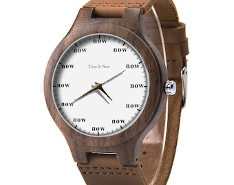 Time is Now Wood Leather Watch, "Now" is The Time Wood Watch, Time Wood Watch, Man Size Watch, Time Jewelry