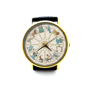 Zodiac Signs Leather Watch, Star Signs Watch, Astrological Sign Watch, Unisex Watch, Ladies Watch, Mens Watch, Star Signs Jewelry