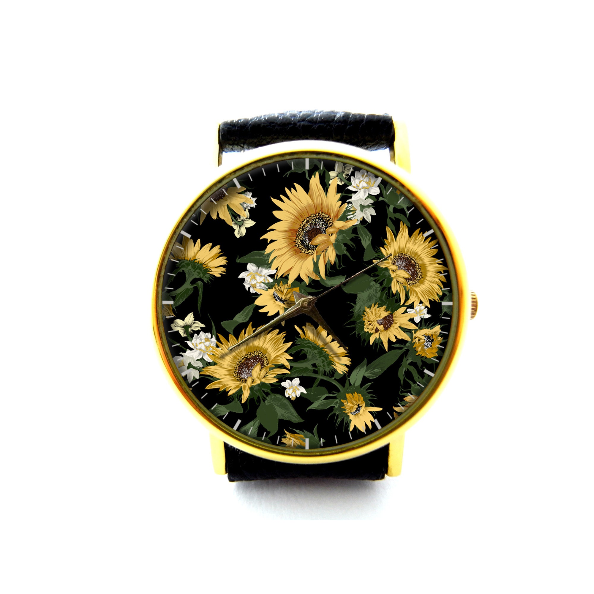 Vintage Sunflower Leather Watch, Floral Watch, Botanical  display picture 3