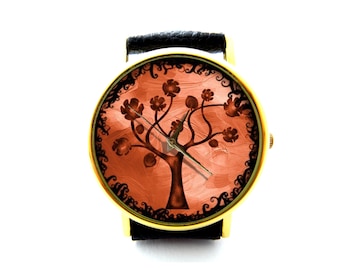 Tree Leather Watch, Tree Of Life, Magic Tree, Unisex Watch, Ladies Watch, Mens Watch, Tree Jewelry, Pattern 1