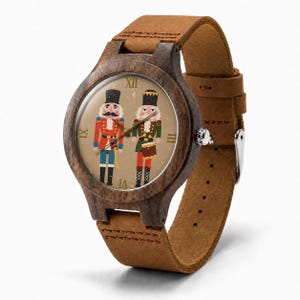 Der Nussknacker Holz Leder Uhr, Nussknacker Holz Uhr, Nussknacker Uhr, Mann Größe Uhr, Nussknacker Schmuck