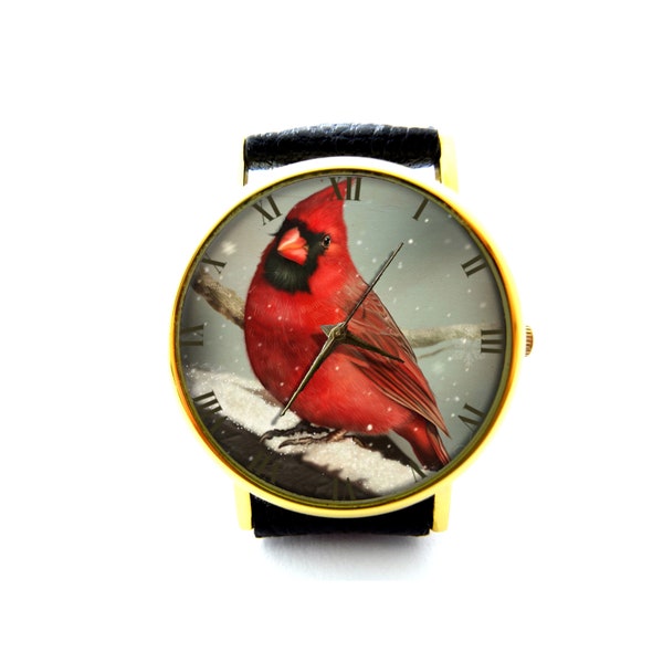 Redbird Leather Watch, Symbolic Ladies Watch, Unisex Watch, Cardinal Jewelry