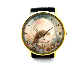 Lindo reloj de cuero de erizo, encantador reloj de mujer de erizo, reloj unisex, joyería divertida de erizo
