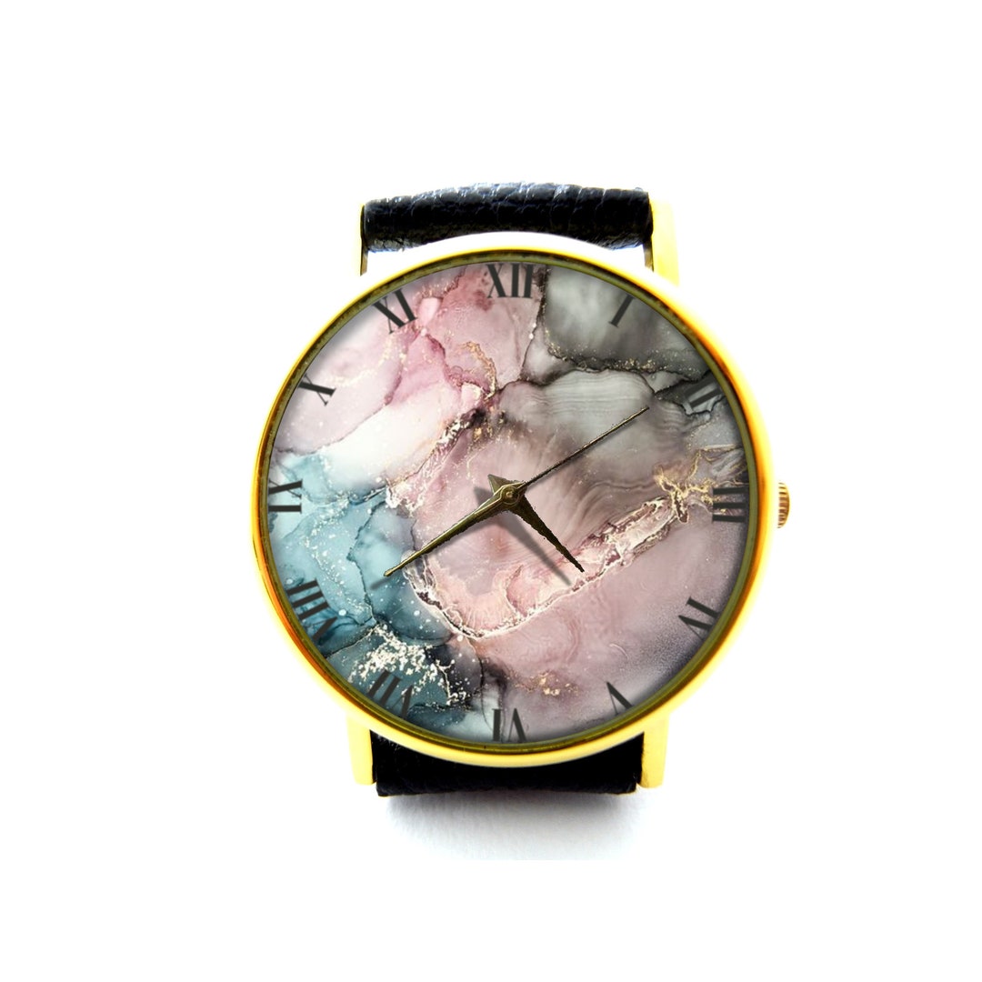 Abstract Art Leather Watch, Abstract Painting Leather Watch, Ladies ...