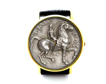 Antique Coin Leather Watch, Ancient Coin, Old Coin, Unisex Watch, Ladies Watch, Mens Watch, Coin Jewelry, Pattern 2