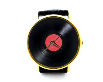 Vinyl Record 45 LP Leather Watch, Vinyl Record 45 LP Ladies Watch, Unisex Watch, Vinyl Record 45 LP Jewellery