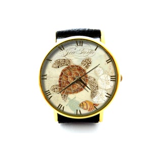 Vintage Sea Turtle Leather Watch, Turtle Watch, Gift Ideas, Birthday Gift, Turtle Jewelry