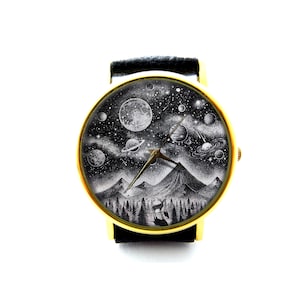 Galaxy Leather Watch, Space Watch, Universe Watch, Unisex Watch, Ladies Watch, Mens Watch, Galaxy Jewelry