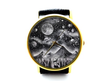 Galaxy Leather Watch, Space Watch, Universe Watch, Unisex Watch, Ladies Watch, Mens Watch, Galaxy Jewelry