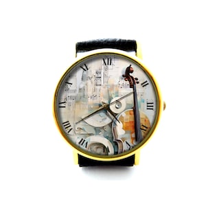 Musical Notes Leather Watch, Music Leather Watch, Ladies Watch, Mens Watch, Violin Watch, Music Jewelry, Music Accessory