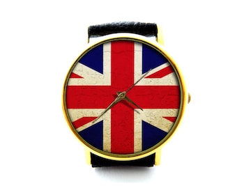 UK Flag Leather Watch, United Kingdom Flag Leather Watch, Flag Accessory, Unisex Watch, Ladies Watch, Men Watch, Flag Jewelry, Pattern 2