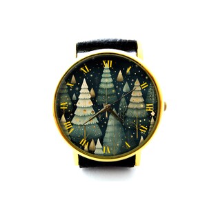 Christmas Tree Leather Watch, Christmas Tree Watch, Unisex Watch, Christmas Jewelry, Christmas Gift, Holiday Gift