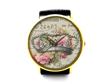 Cross Crown Leather Watch, Crown Watch, Unisex Watch, Crown Jewelry