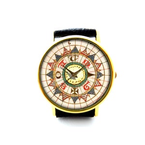 Compass Leather Watch, Vintage Compass Watch, Antique Compass Watch, Compass Watch, Ladies Mens Watch, Compass Jewelry, Pattern 3