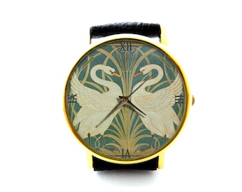 Walter Crane Swan Läderklocka, Swan Damklocka, Unisexklocka, Swan Smycken