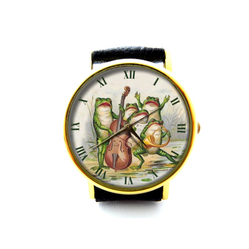Frog Chorus Leather Watch, Frog Chorus Ladies Watch, Unisex Watch, Funny Frog Jewelry image 1