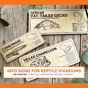 Zoological Species Signs for Creatures | ANY SPECIES | Wooden Informational Tags Reptiles Frogs Lizards Amphibians Snakes Inverts Custom All