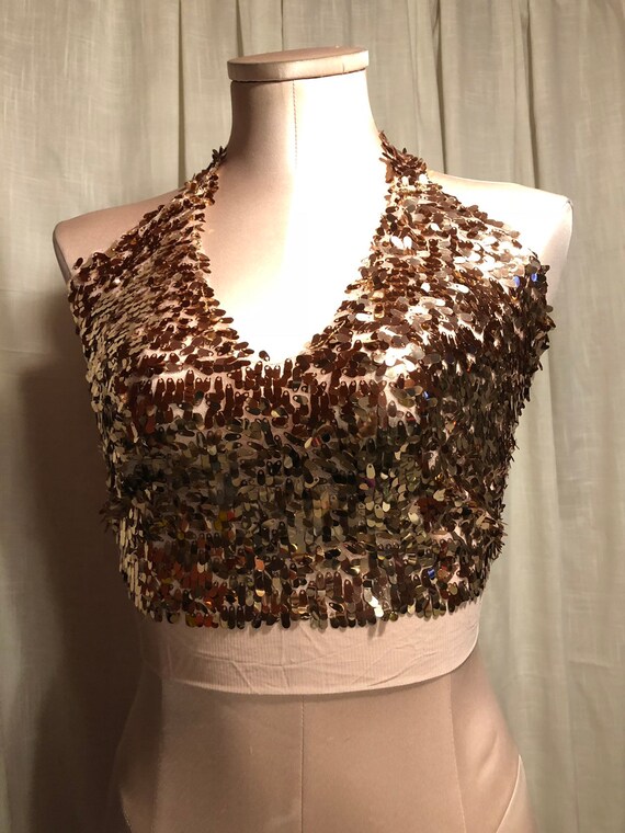 gold sequin halter top
