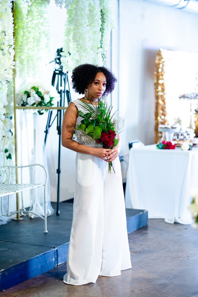 Crew Neck Wide Leg Jumpsuit Off White