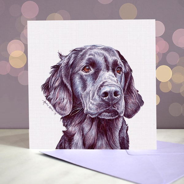 Black Flat Coated Retriever Greeting Card / Blank Inside / Card from the Dog / For Groomers, Vets and Breed Lovers