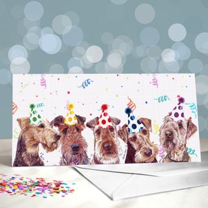 Tarjetas de cumpleaños de Airedale Terrier / Variedad de diseños con temas de fiesta / Interior en blanco / Tarjeta del perro / Para peluqueros, veterinarios y amantes de la raza