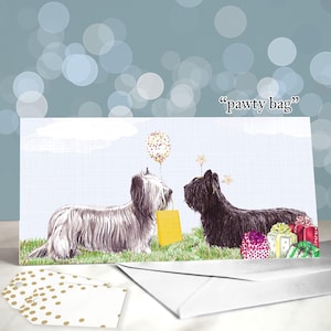 Carte de voeux Skye Terrier / Cinq terriers Skye différents avec chapeaux de fête / Skye aux oreilles tombantes / Intérieur vierge / Carte du chien